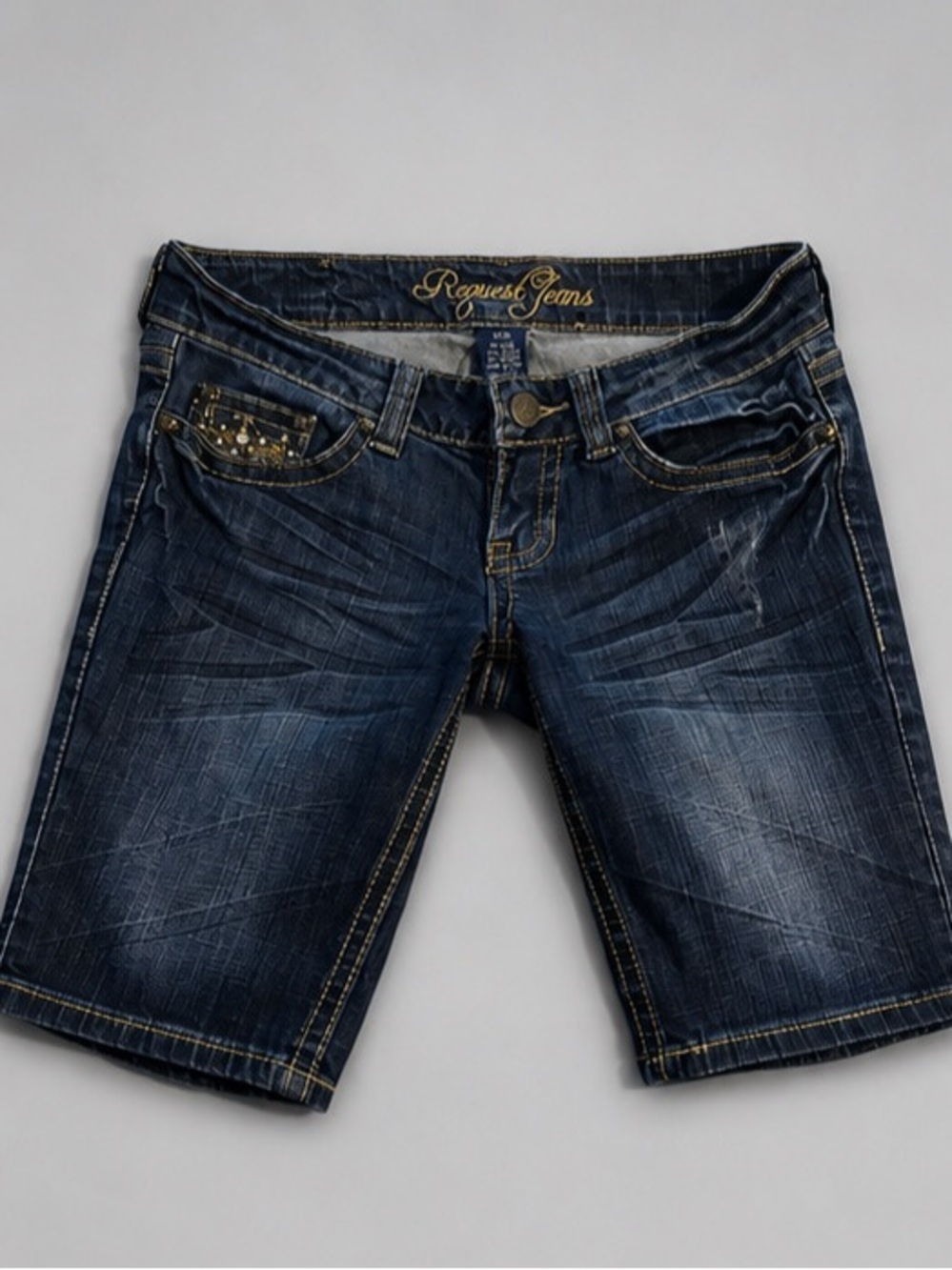 Request Jeans Dark Wash Denim Shorts - Blue